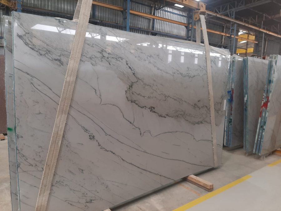 Natural marble slab selected for luxury countertops in Florida