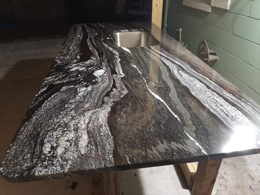 Custom natural stone countertop with dramatic luxury finish