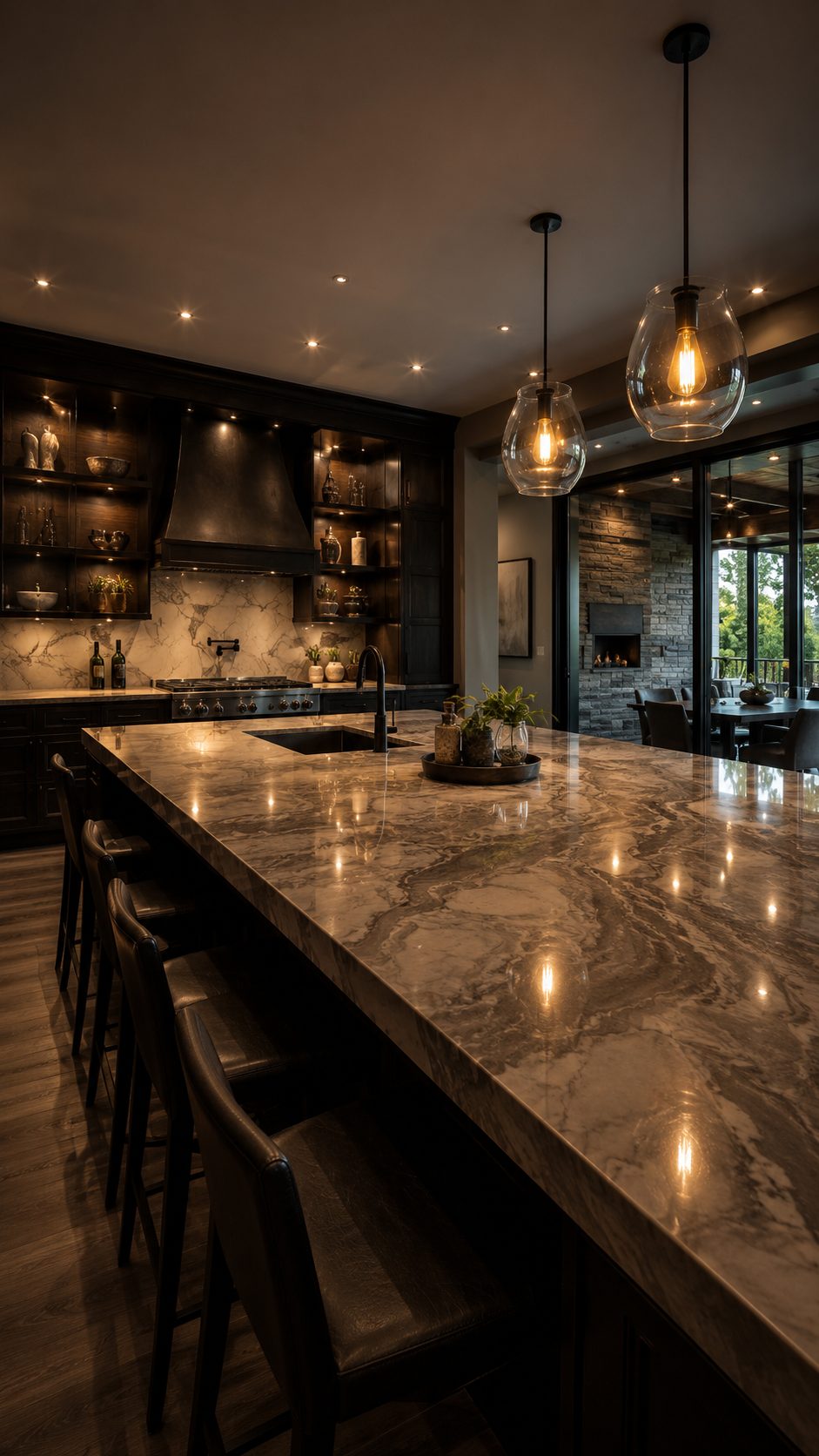 Luxury kitchen remodeling with premium natural stone countertops