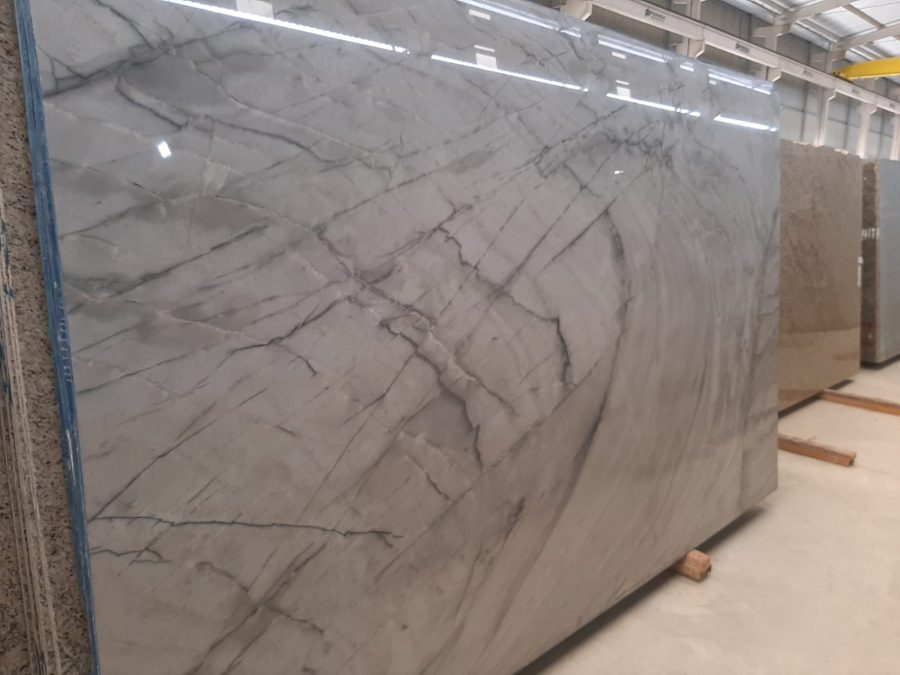 Light quartz countertop slab for modern residential remodeling